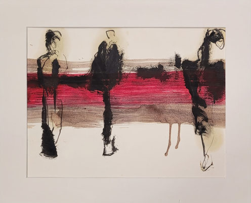 Kohle, Öl, Pigment auf Zeichenpapier im Passepartout