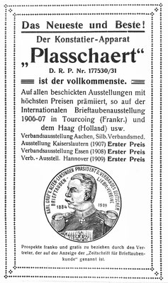 Anzeige der Firma Plasschaert, vermutlich um 1910