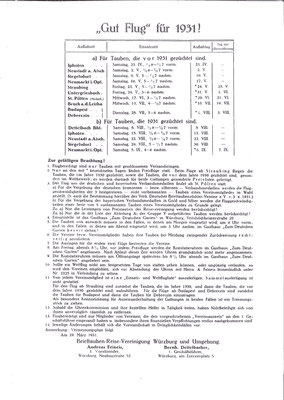 Reiseplan der RV Würzburg 1931