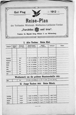 Reiseplan Verband Württ. Brieftauben-Liebhaber-Vereine 1912 (Quelle: Landesarchiv Baden-Württemberg, Atl. Hauptstaatsarchiv Stuttgart, E 14 BÜ 1340 Bild 276) 