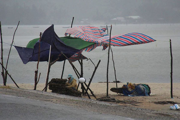 Austernzüchter, Langune von Lang Co, Vietnam