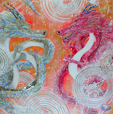 『 Félicitations 』acrylic, mixed media, mirror on canvas (53.0cm×53.0cm/S10)