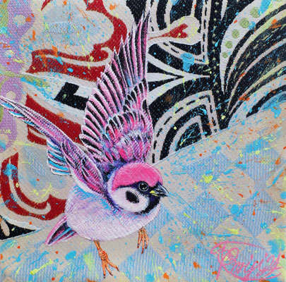 『 uplifting 』acrylic on Japanese Obi 