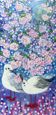 『Con amore.〜金ヶ崎〜』acrylic, mixed-media, gold-leaf, platinum-leaf on canvas (60×30cm)