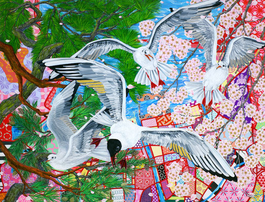 『松寿千年翠〜Wishing you a great future〜』acrylic, mixed-media, gold-leaf, platinum-leaf on canvas (112.0×145.5cm/F80)