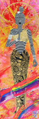 『 amsumat〜日光菩薩〜』acrylic, mixed-media, polycarbonate (mirror) on canvas (60×20cm）