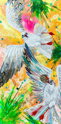 『Usiamo!〜気比松原〜』acrylic, mixed-media, gold-leaf, platinum-leaf on canvas (60×30cm)