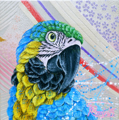 『 Bolivian amigo BLUE 』acrylic on Japanese Obi 