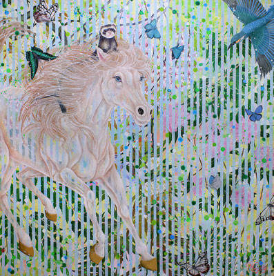『 Le jardin de lumière 』acrylic, 24k gold-leaf, mixed-media on canvas (91×91×6.2cm)