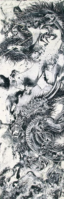 『 Breakthrough 』acrylic, platinum-leaf, mixed-media on canvas (90×30×3.5cm)