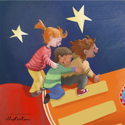 Illustration Juliane Schlumberger Freunde im All
