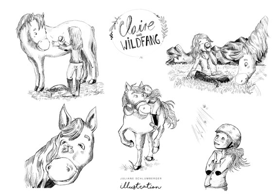 Kinderbuch, Juliane Schlumberger, Pferde, schwarz-weiss