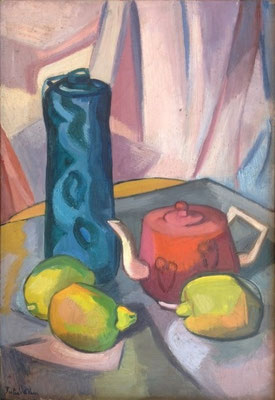 Kubistisch stilleven (Parijs, ca. 1950), olieverf, 55x38 cm, privébezit.