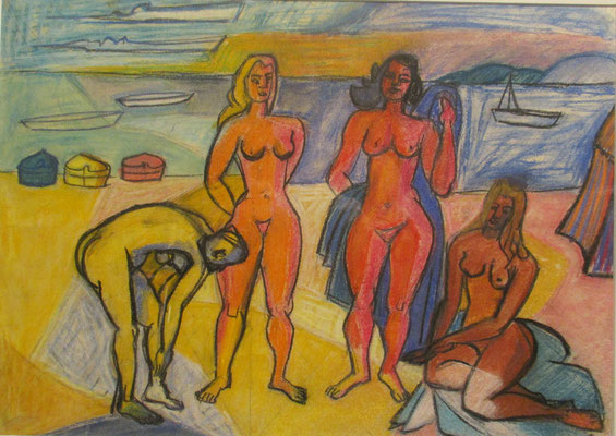 De baadsters (studie), (Den Haag, 1958) pastel, 35x50 cm