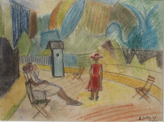 Allée au soleil (Parijs, 1949), pastel, 24x30 cm