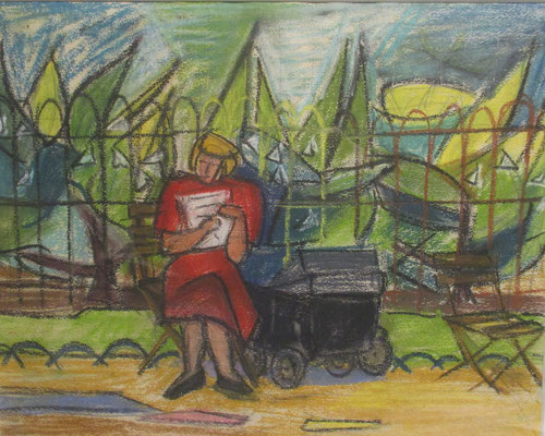 Dans le parc (Paris, 1949), pastel, 29x34 cm