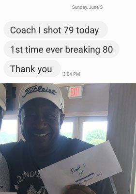 BE LIKE SONNIE! Congrats Sonny!!! Sonnie breaks 80 for the 1st time by shooting a 79 in a tournament round. A mid 90s shooter or higher in 2020, Sonnie accomplished this momentous feat after just 6 lessons with Coach Mike. Checkout Coach Mike's Instagram posts (Instagram.com/mike_v_golf) on May 26, 2022 and June 13, 2022. 