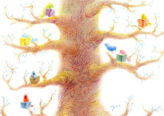 Birds read books on the tree