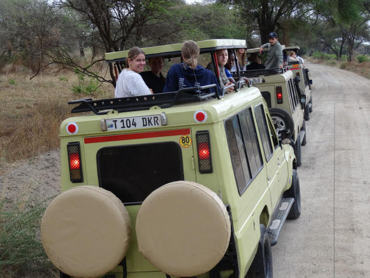 Transport in Jeeps. Es herrscht zu Recht eine gute Stimmung.