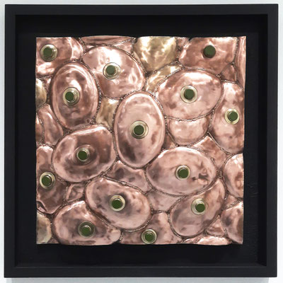 Andreas Jonak, 2025, "Skin", Copper, Brass, Wood, 100 cm x 100 cm x 18 cm