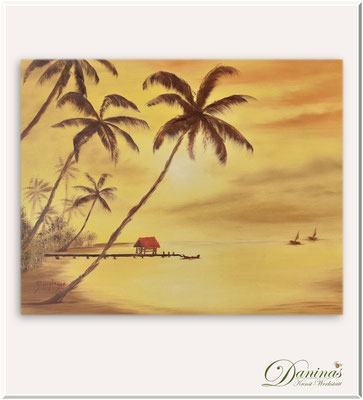 Meerbilder gemalt: Hawaii Palmen am Strand. Gemalte Landschaftsbilder. Ölgemälde handgemalt.