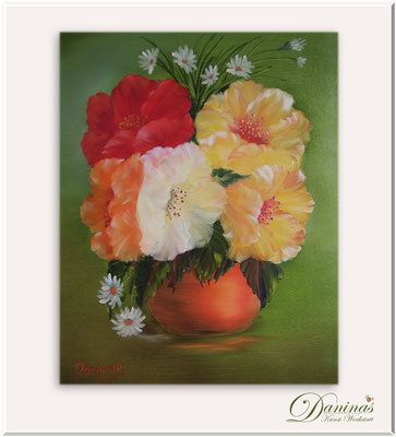 Gemalte Blumenbilder: Blumen im Tontopf. Blumen Ölgemälde handgemalt by Danina-Kunst-Werkstatt