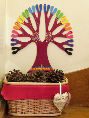 Arbre éventail, brun et arc-en-ciel, 37 cm
