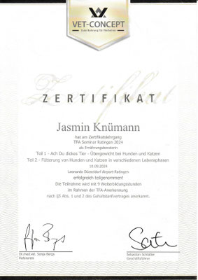 Bescheinigung Vet Concept Seminar 2024