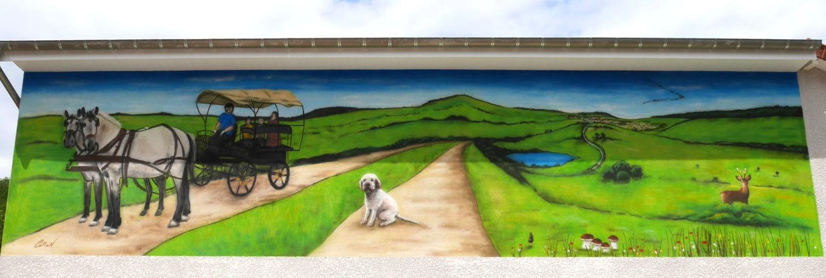 fresque murale représentant un paysage à Illoud, Coron Thibaud