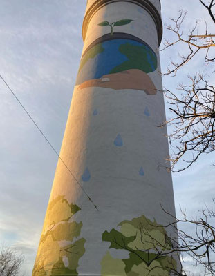 photo d'une fresque sur château d'eau , décoration par Coron Thibaud