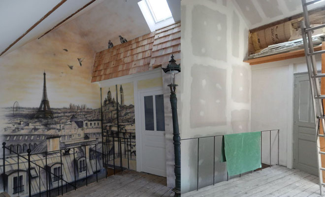 photo d'une fresque intérieur Avant/Après