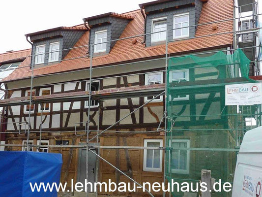 Fachwerk Neuausfachung mit Lehmstein, Verputz der Gefache mit Kalkputz