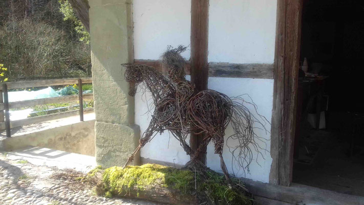 large half life sized trotting horse with rider from willow