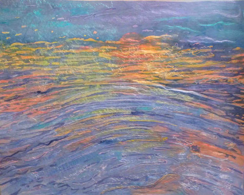 Colourful water ripples on silk