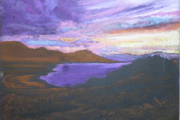 Scottish sea bay orange autumn landscape purple sky