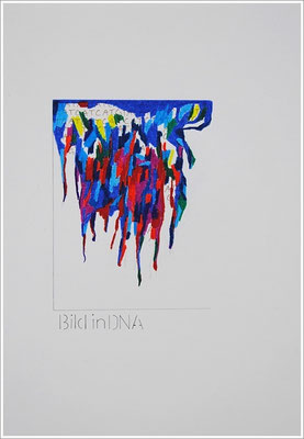 Aquarellfarbstift, Bleistift, Pigmenttinte-Liner auf Papier, 21 cm x 29,7 cm, - 2021 ( " Bild in DNA gespeichert " )