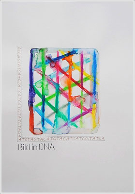 Aquarellfarbstift, Bleistift, Pigmenttinte-Liner auf Papier, 21 cm x 29,7 cm, - 2021 ( " Bild in DNA gespeichert " )