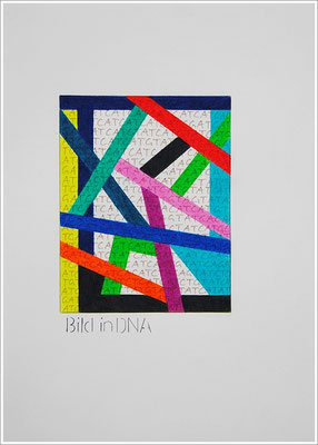 Farbstift, Pigmenttinte-Liner auf Papier, 21 cm x 29,7 cm, - 2021 ( " Bild in DNA gespeichert " )