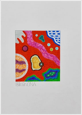 Aquarellfarbstift, Bleistift, Pigmenttinte-Liner auf Papier, 21 cm x 29,7 cm, - 2022 ( " Bilder in DNA gespeichert " )