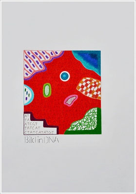 Aquarellfarbstift, Bleistift, Pigmenttinte-Liner auf Papier, 21 cm x 29,7 cm, - 2022 ( " Bilder in DNA gespeichert " )