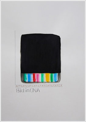 Aquarellfarbstift, Bleistift, Pigmenttinte-Liner auf Papier, 21 cm x 29,7 cm, - 2021 ( " Bild in DNA gespeichert " )