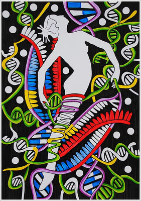 21 cm x 29,7 cm - " Crispr Cas 9-Genschere " - Pigmenttusche-Stift auf Papier - 2017