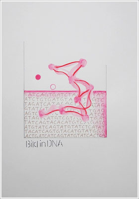 Aquarellfarbstift, Bleistift, Pigmenttinte-Liner auf Papier, 21 cm x 29,7 cm, - 2021 ( " Bild in DNA gespeichert " )