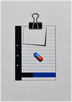 Aquarellfarbstift, Bleistift, Farbstift auf Papier, 21 cm x 29,7 cm, - 2024 ( " Packungsbeilage / Beipackzettel - absichtlich leer " )