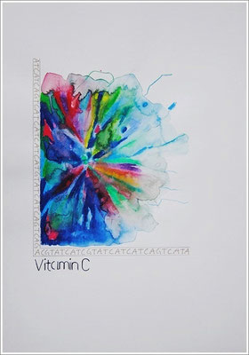 Aquarellfarbstift, Bleistift, Pigmenttinte-Liner auf Papier, 21 cm x 29,7 cm, - 2020 ( " Bild in DNA gespeichert " )