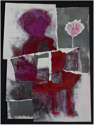 der rote Sessel (Acryl, Dispersion, Pastellkreide, Metallfarbe auf Papier, 265g/m², 30 x 40 cm)