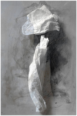 Sometimes you walk alone. (Toilettenpapier, Acryl auf PVC-Platte, 30 x 40 cm, abfotografiert und leicht mit Textur bearbeitet)