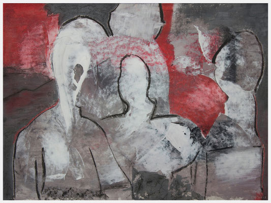 an.einander.vorbei (Acryl, Gouache, Pastellkreide auf Papier, 265g/m², 40 x 30 cm)