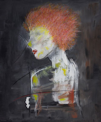 die kalte Schulter (Acryl, Dispersion, Kohle, Ölpastell auf Leinwand, 50 x 60 x 1,5 cm)