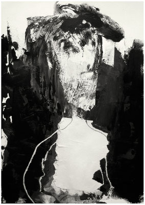 der Waldschrat mit dem Silberblick (Acryl, Bleistift, ein Stück Kopierpapier auf Aquarellpapier, 300g/m², DIN A4)